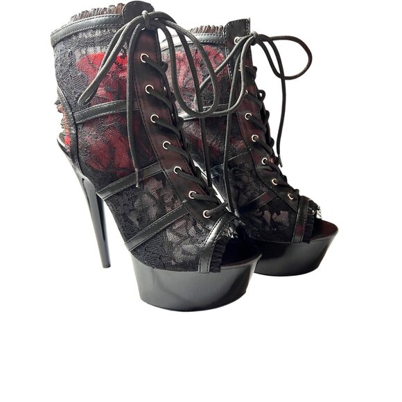 Black Lace Stiletto High Heel Platform Ankle Boots by Lapdance 6in Heels - Picture 3 of 5